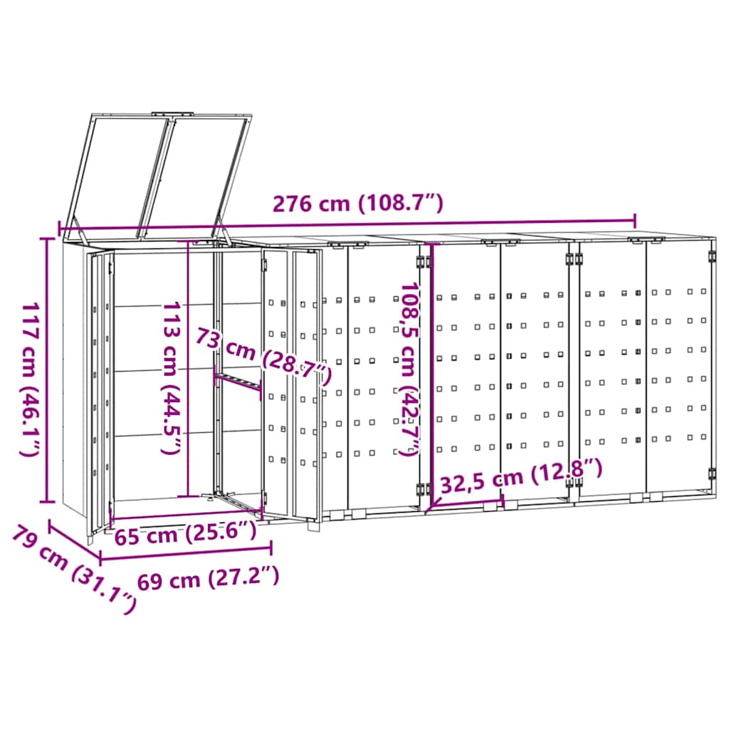4 Ton Waste Bin Enclosure in Anthracite 276 x 79 x 117 cm Steel
