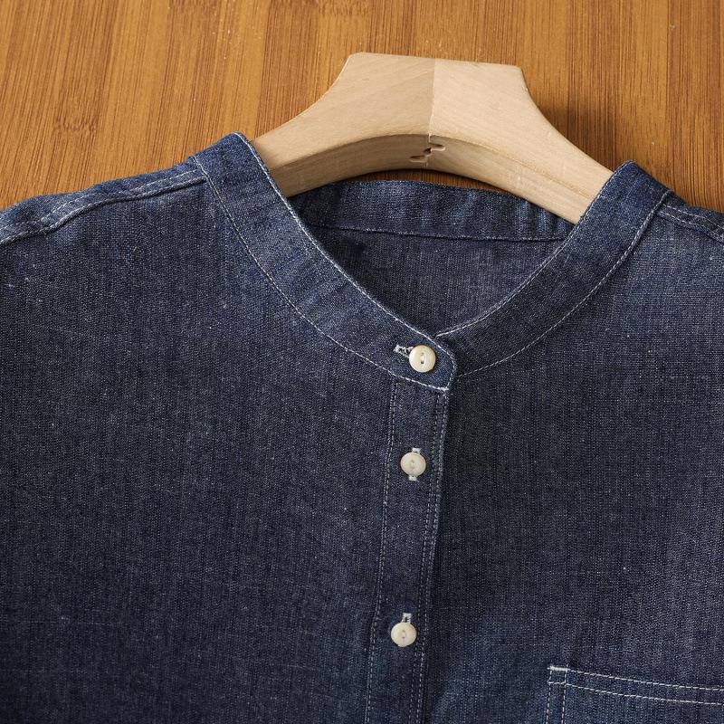 Женская ретро синяя джинсовая летняя рубашка без рукавов 2025