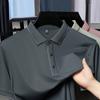 Men'S Short-Sleeved T-Shirt Father'S Lapel Thin Brocade Ammonia Ice Silk Loose Polo Shirt Half-Sleeved