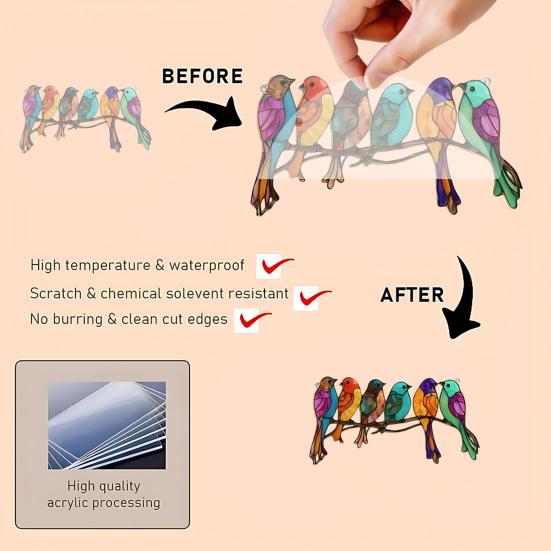 Красочные птицы Ловец солнца Акриловое подвесное украшение Витражный стиль Ловец солнца Подарок для любителей птиц для декора дома, окна, сада, веранды