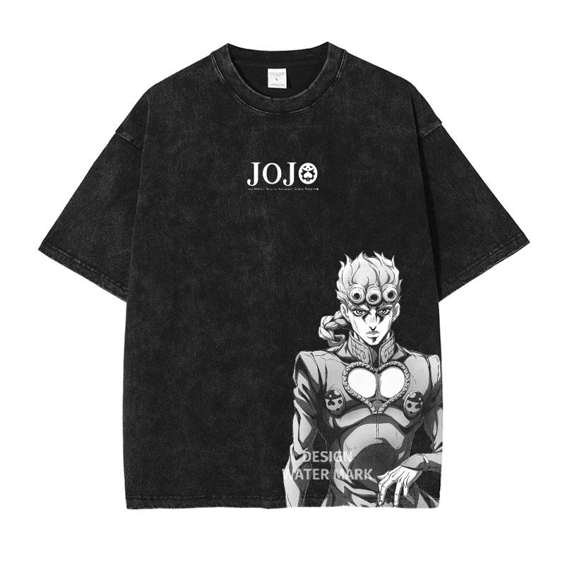 Аниме JoJo's Bizarre Adventure Джонатан Джостар Гиро Принт Футболка Мужская Винтажная Стиранная Футболка Манга Хлопковая Футболка Харадзюку Футболка