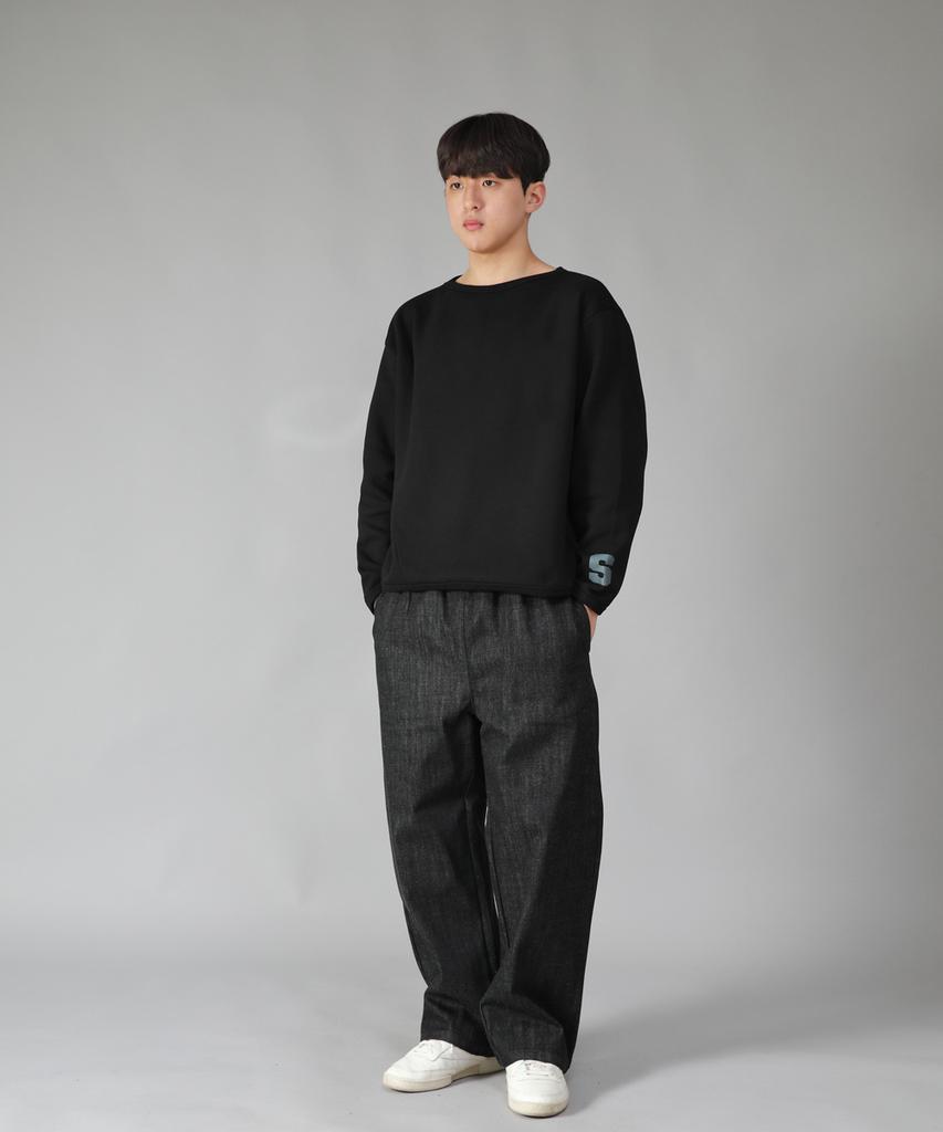 Seinteukeulu Широкие брюки Ex Wide Pants Exw-347 Черный деним Bks