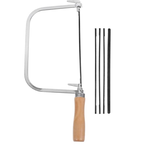 DFsucces Jigsaw, Hacksaw Frame, U-Shaped Decorative Cutting Saw, Steel Frame, Manual, for Stonework and Thin Woodworking, 4 Replacement Blades, Multi-