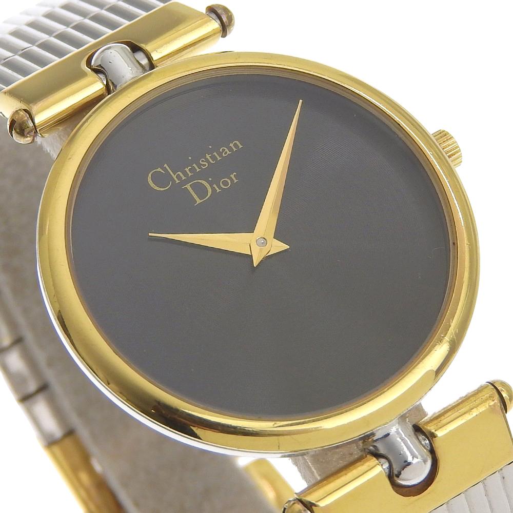 Dior Часы 3026 Серебристо-черный циферблат Нержавеющая сталь/Позолоченная Кварцевые Аналоговый дисплей Женские Б/У