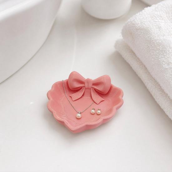 Embossed Pattern Jewelry Tray 3D Printed Bow Tray, Heart Shape Ring Dish, Entryway Table Trays, Hair Tie Organizer Decorative Trinket for Rings