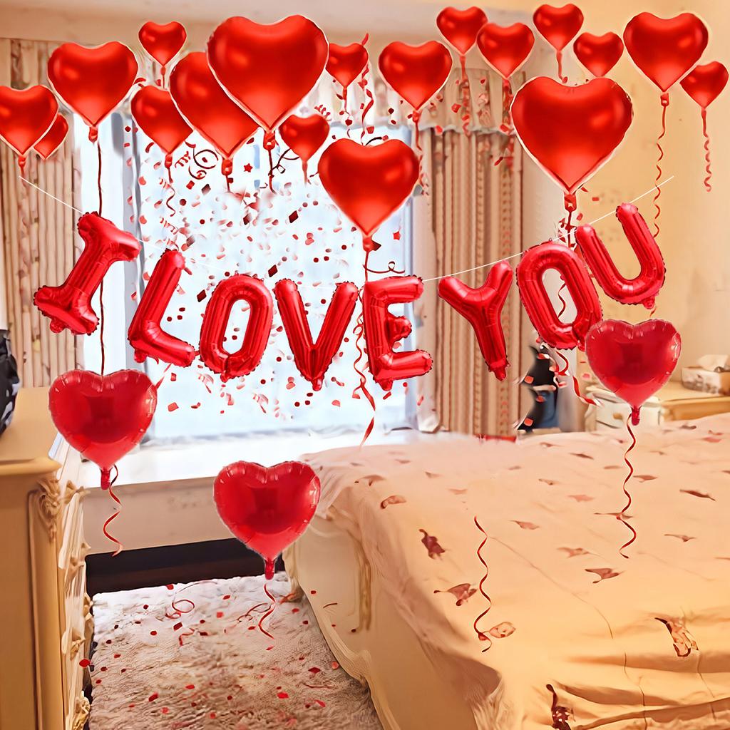 1 комплект красных воздушных шаров в форме сердца с надписью «Я люблю тебя», лепестки роз, романтические вечеринки в честь Дня святого Валентина, предложения руки и сердца, свадьбы, юбилеи