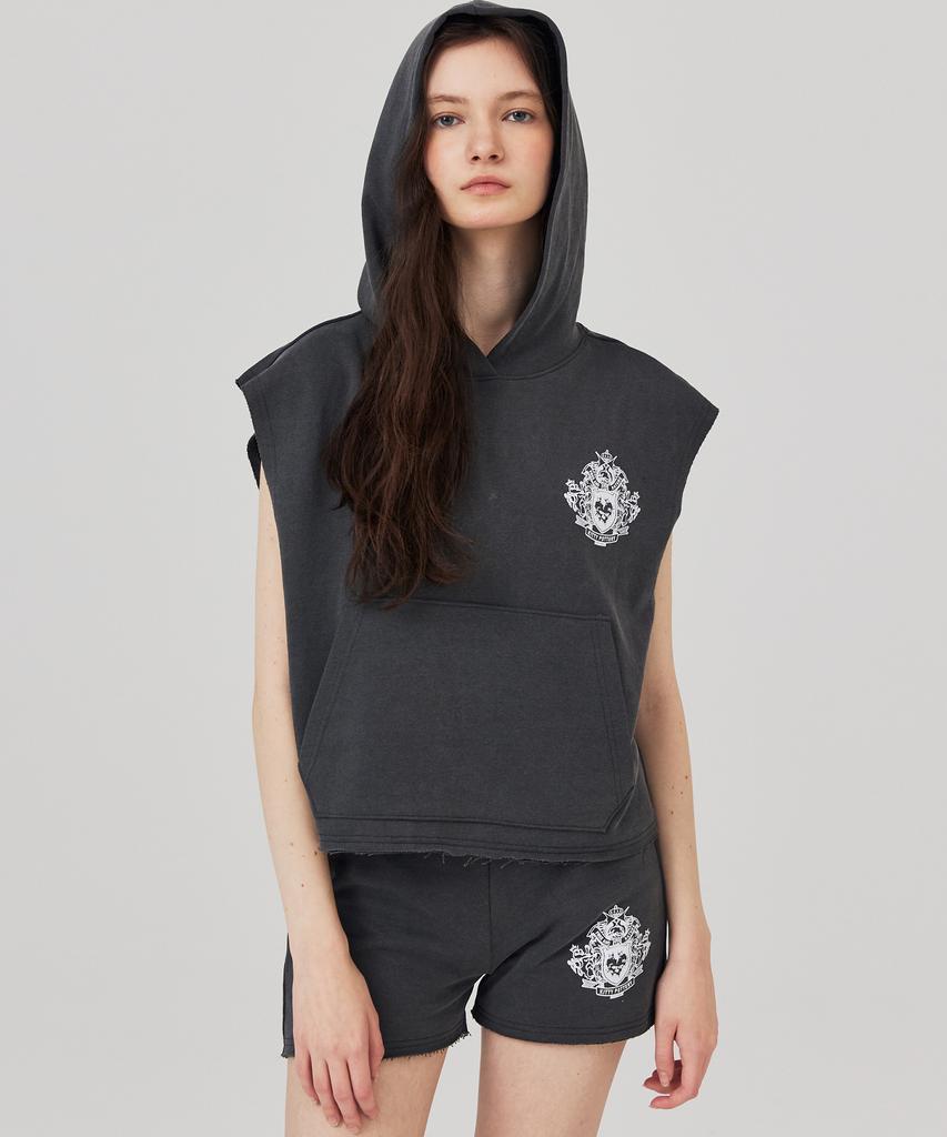 KITTY POTTERY Sleeveless Hooded Sweatshirt Charcoal