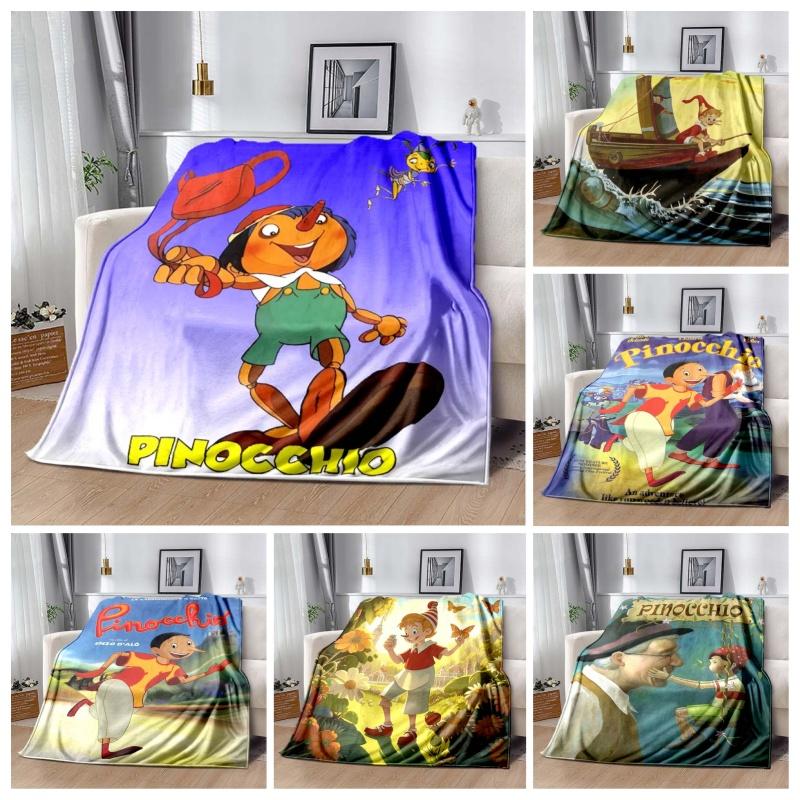 Pinocchio Flannel Throw Blanket, Classic Cartoon Puppet Character Print Soft Blanket for Sofa Bed Home Decor