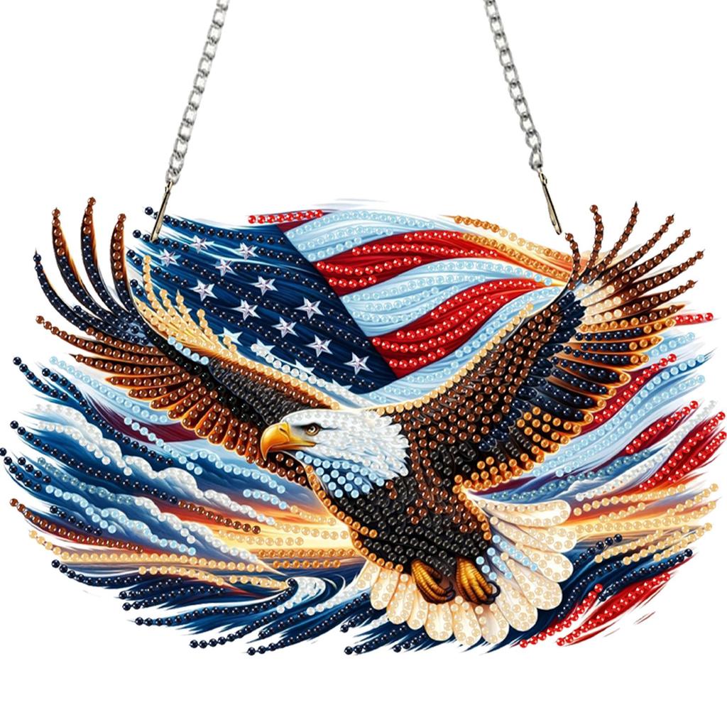US Flag Eagle 2D Flat DIY Rhinestone Diamond Art Window Pendants Hanging Diamond Art Kits Window Hanging Art for Home Decor