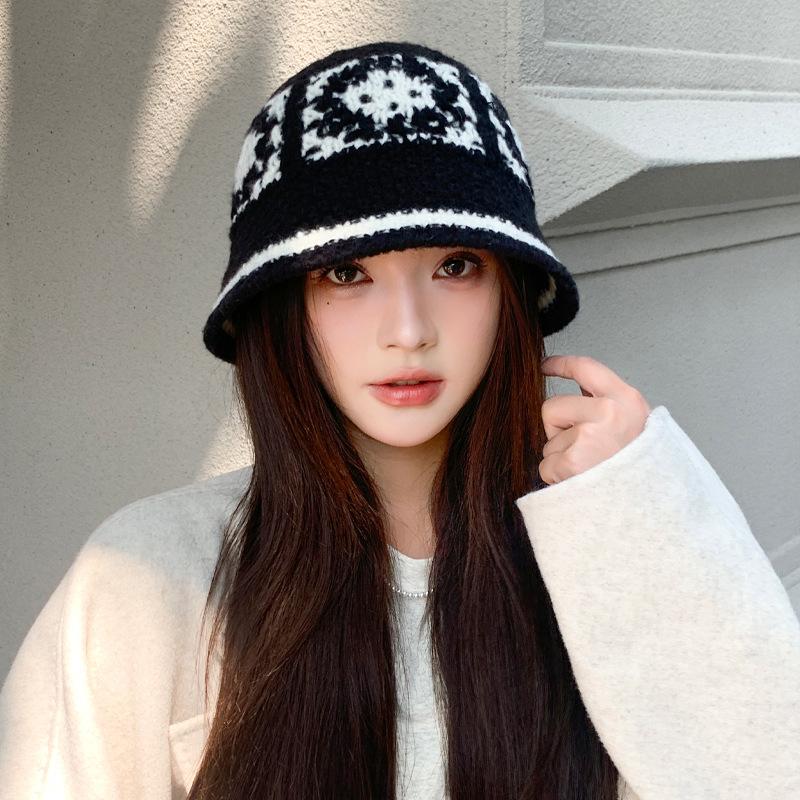 Niche Hand-плетеная шляпа женская шляпа-ведро с изображением маленького лица универсальная вязаная шерстяная шляпа Guochao танцующий лев толстая