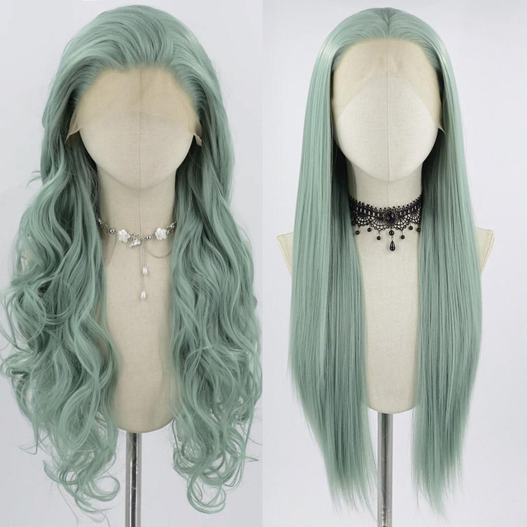 Mint Green Lace Front Wig for Women Long Silky Straight & Body Wave Synthetic Hair Heat Resistant Natural Hairline Daily Cosplay