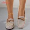 Fashion Aphixta 2025 New Luxury Crystal Shallow Woman Shoes Pink Bow Loafers Spring Woman Fashion Shoes Concise Rubber Sole Shoes Woman