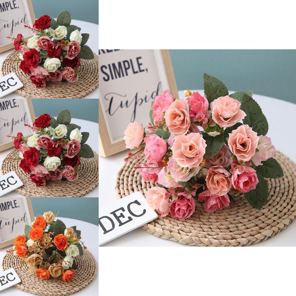 Vibrant 21 Heads Artificial Silk Flowers Rose Bunch Bouquet For Timeless Wedding Arrangements