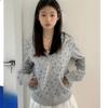 New Spring Autumn/Winter Thick Trendy Grey Floral Hooded Cardigan Sweatshirt Women's Loose-Fit American Style Vintage Jacket
