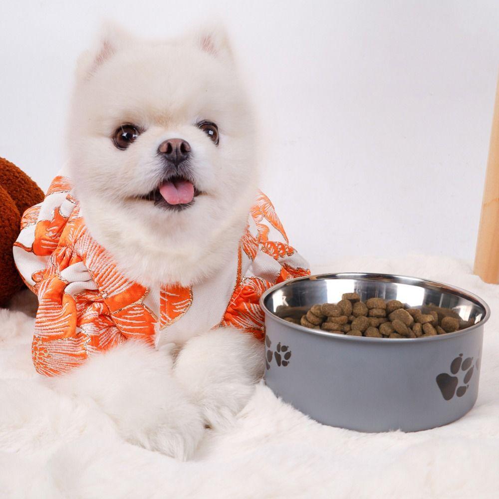 Cartoon Footprint Stainless Steel Pet Dog Bowl Large Capacity Skidproof Cat Feeding Bowl Non-slip Puppy Food Drinking Tray