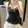 Slim Fit Y2k Dot Crop Top Sleeveless Women Camisole Fashion Halter Ruffle Vest Top  Summer