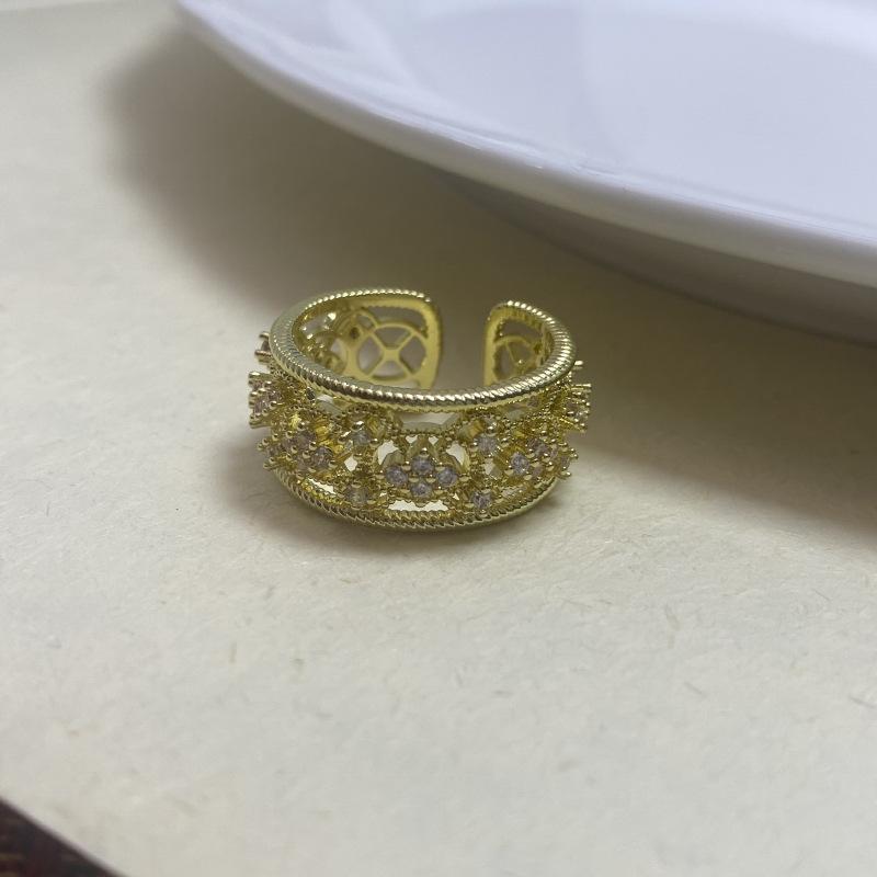 Unique Geometric Design Copper Ring For Women With Adjustable Fit And Colorful Zircon Stones