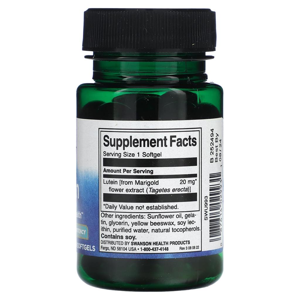 Swanson Lutein, High Potency, 20mg, 60 Softgels