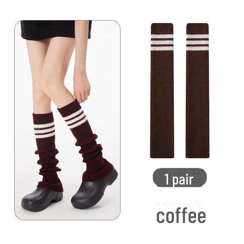 Женские толстые шерстяные полосатые носки - длинные вязаные гетры для осени/зимы