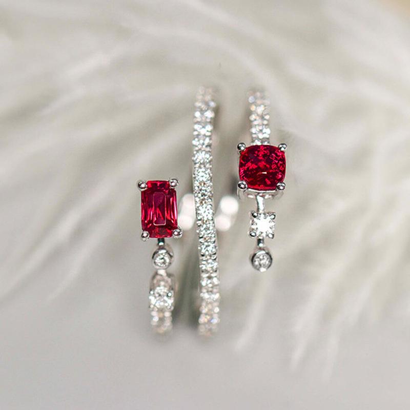 Huitan Newest Red Cubic Zirconia Rings for Women Temperament Finger Accessories Silver Color Luxury Wedding Party Trendy Jewelry