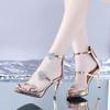 Women Heeled Rhinestone Sandals Fashion Heart Pattern Summer Sandals Women Party Sexy Shoes Woman