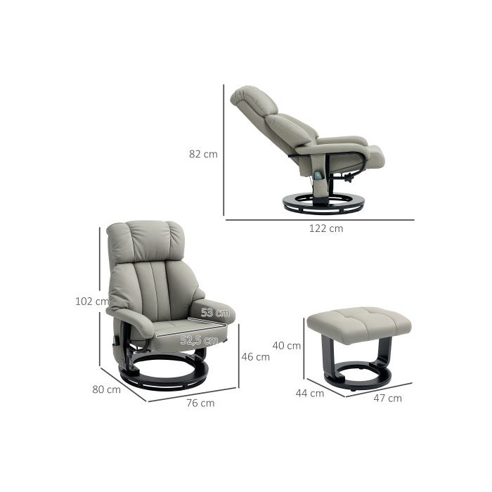Fauteuil inclinable électrique - MUVOE - Gris - Simili-cuir - Télécommande - Massage bien-être