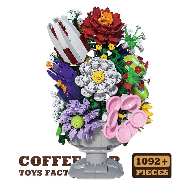 NEW Potted Plant Model MOC Bricks Set Romantic Flowers Bouquet Building Blocks Bonsai DIY Home Decoration Children Toy Girl Gift