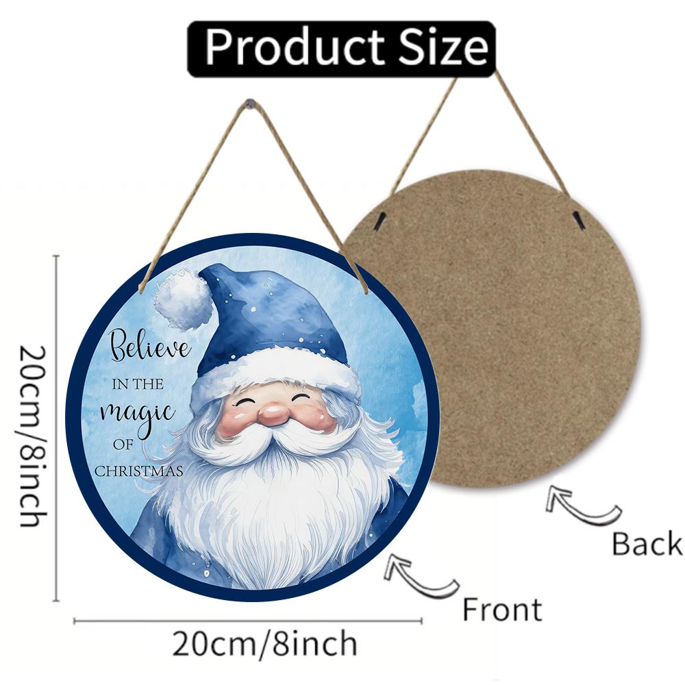 Watercolor blue Santa Claus pattern Round Wooden Hanging Plaque festive wall sign door hanging ornament home indoor Christmas decoration