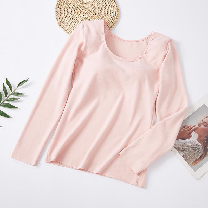 Женский термотоп из немецкого бархата с длинными рукавами и нагрудной накладкой, бесшовный, с круглым вырезом, большой размер