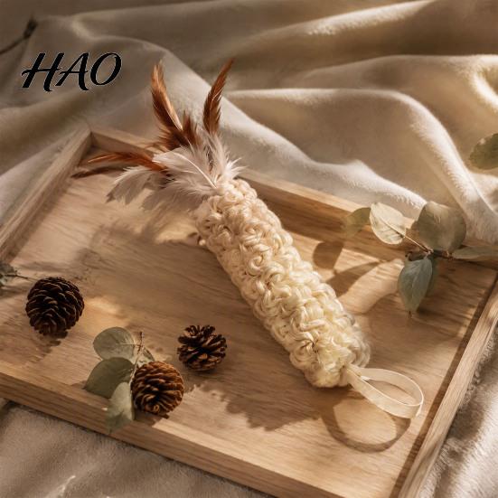 Handmade Feather Cat Wand Wool Tempura Toy, Interactive Toy with Feathers, Kitten Portable Hanging Exercise Toys Kicker Enrichment for Indoor