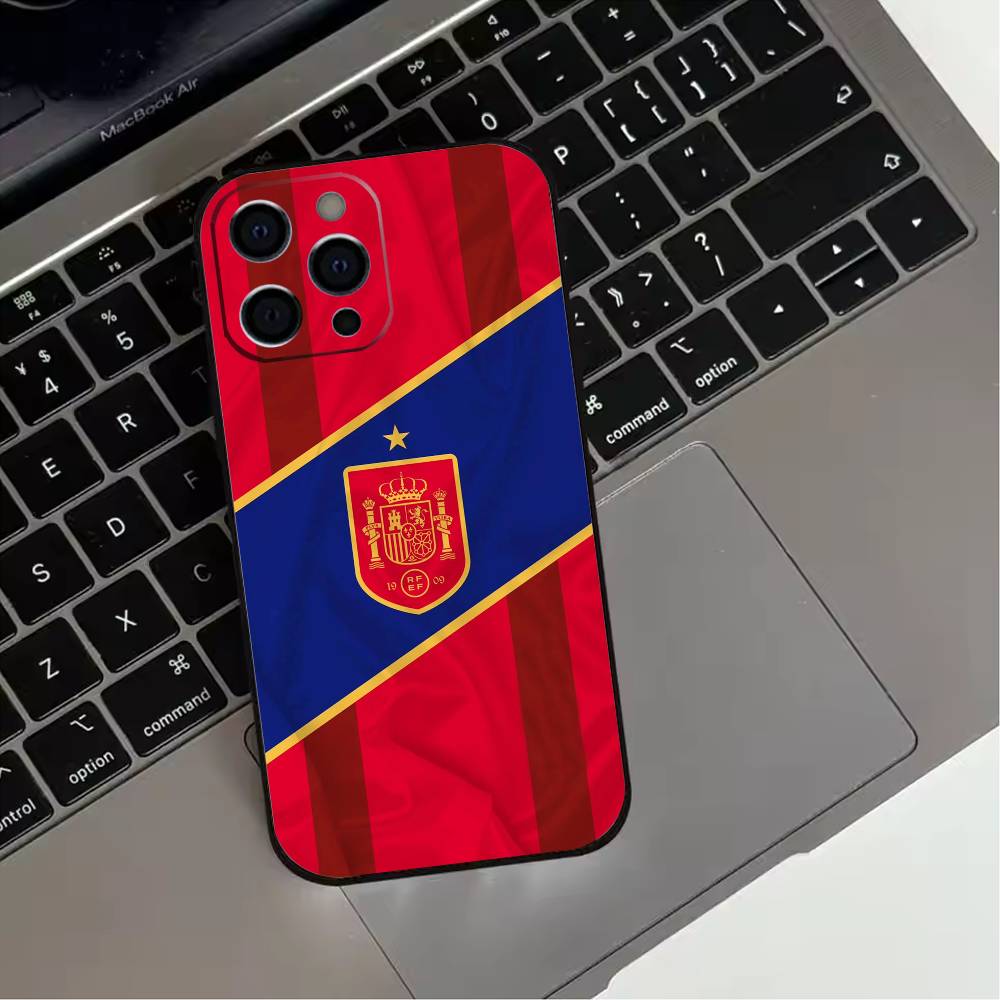 Spanish National Flag Phone Case For iPhone 17,16,15,14,13,12,11 Plus,Pro Max,XS,Soft Silicone Black Cover