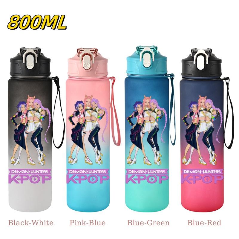 800ML KPop Demon Hunters Gradient Cartoon Pattern Big Capacity Straw Water Cup Outdoor Portable Sports Drink Bottles Travel Mug