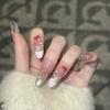 Nude Blush Cat Eye French Manicure Hand-painted Love Bow Detachable Wearable Armor Pure Handmade