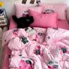 Bed Linen Bedding Set Cute Girls Washed Cotton Four-Piece Bed Sheets Set Comfort Sets Solid Couple Bed Quilt Cover Home Textile