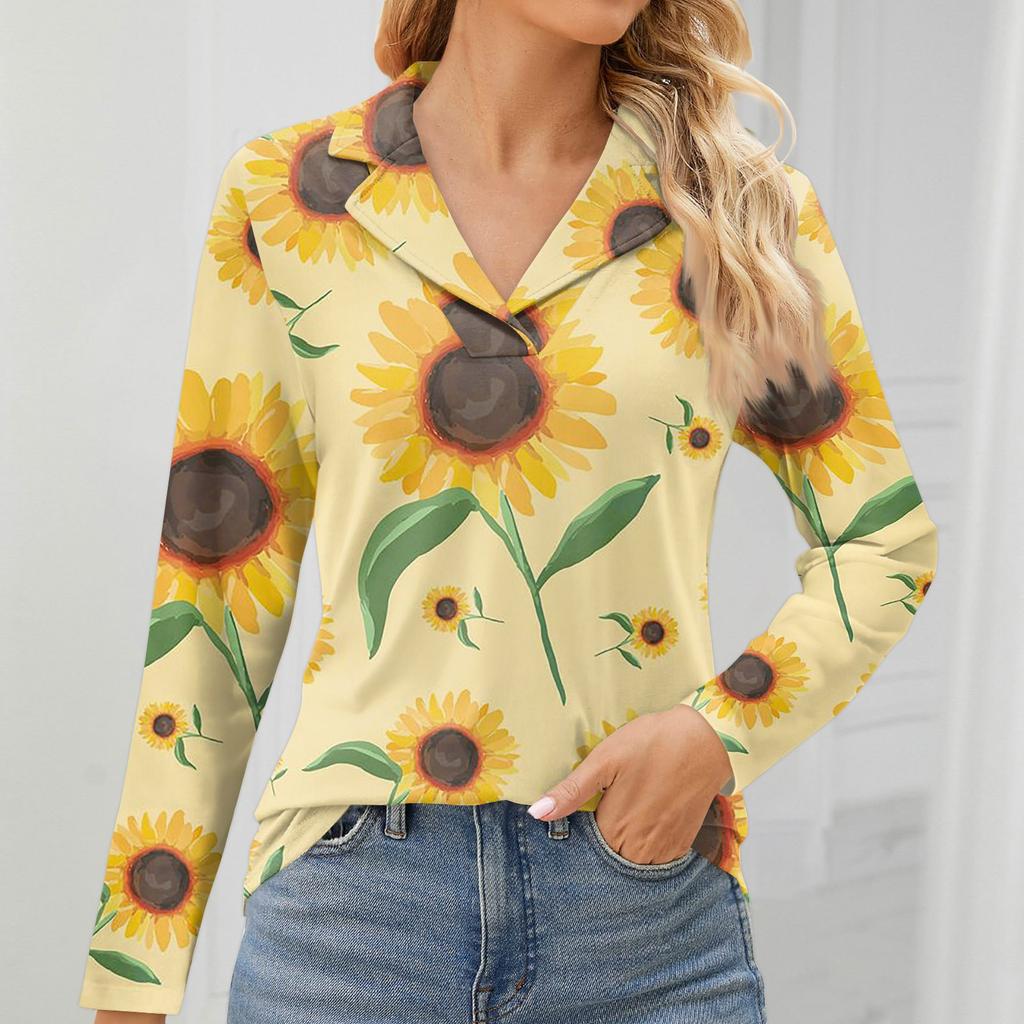 Women's Fashion Leisure Long Sleeve V Neck Flower Printing Top