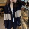 Autumn and Winter Threading Stripes Loose Lazy Wind Cardigan Sweater Jacket Female Fashion High Sense of Niche Knitwear Tops