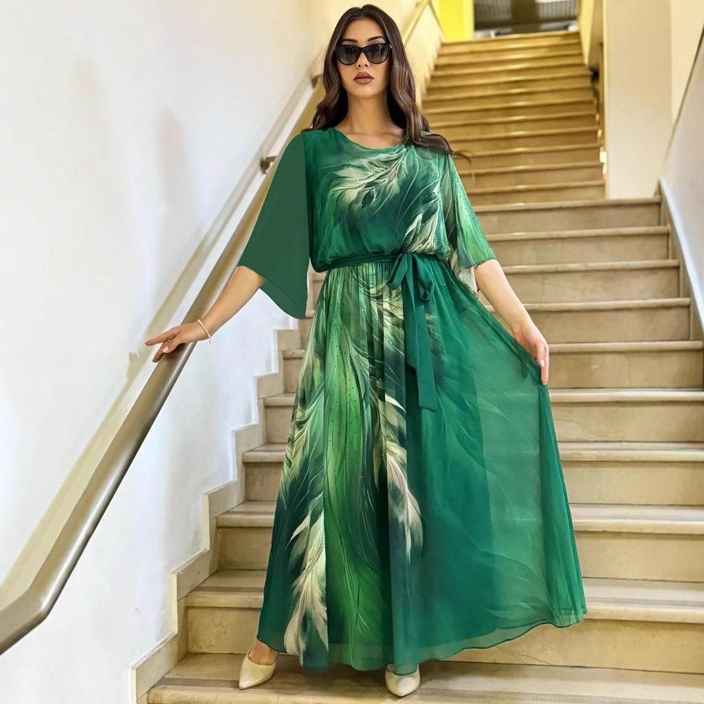 Европейское и американское платье с принтом 2025 Модель 5593