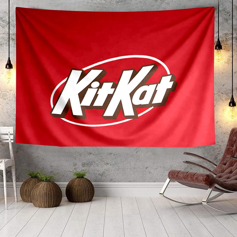 Гобелен с принтом KitKat, Настенный декор, Гостиная, общежитие, Большой настенный декор, Тканевый декор, Веер, Подарки на день рождения