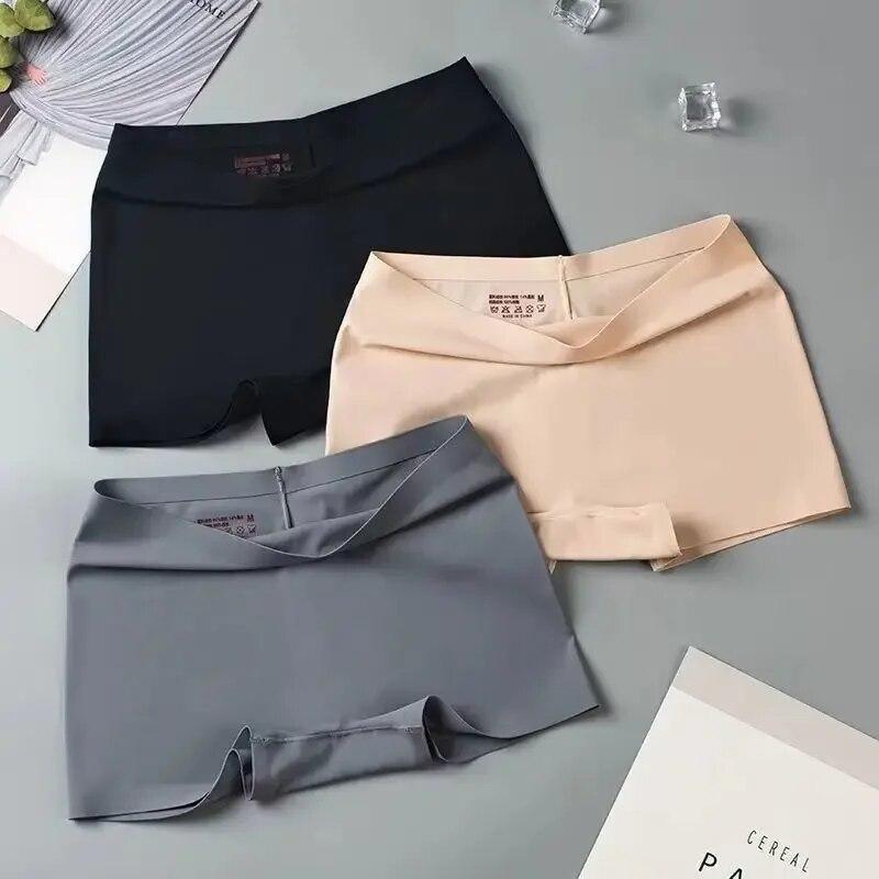 1 шт./компл., шелковое бесшовное нижнее белье, женские шорты-боксеры, женские трусики, защитные штаны, однотонное женское нижнее белье с высокой талией, трусики