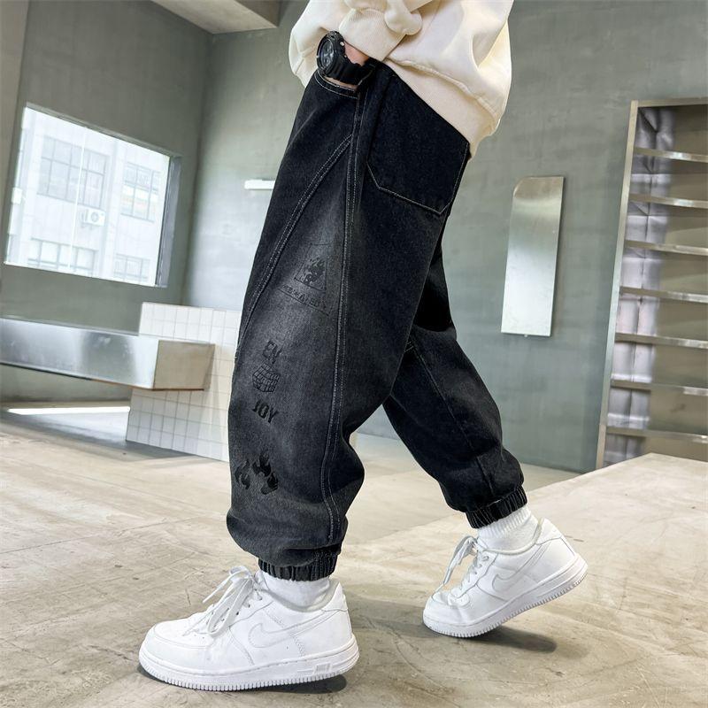 Детская одежда Джинсовые брюки для мальчиков Корейские свободные детские брюки длиной до щиколотки