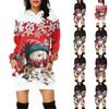 Women's Christmas Print Long-Sleeved Hooded Pocket Pullover Dress