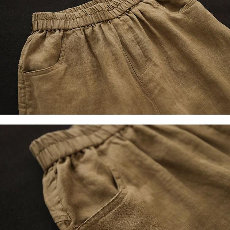 Женские хлопковые льняные шаровары, летние мешковатые эластичные прямые брюки с высокой талией, повседневные свободные женские брюки