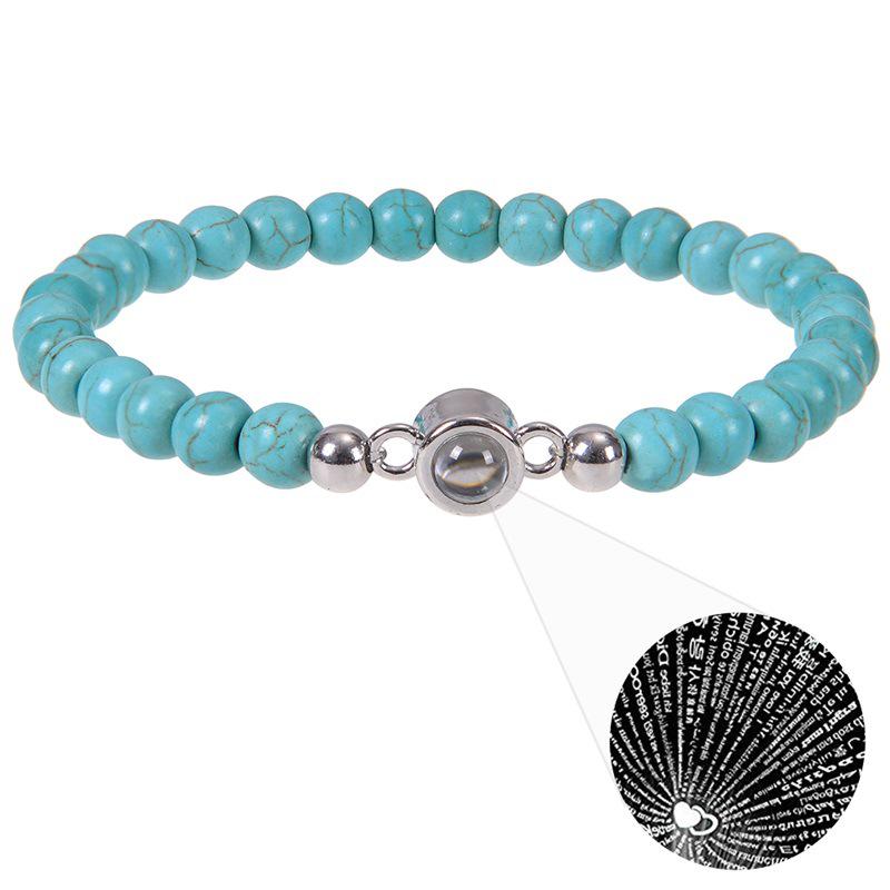 Браслет для пары с проекцией на 100 языках из натурального тигрового глаза 6 мм и зебрового камня