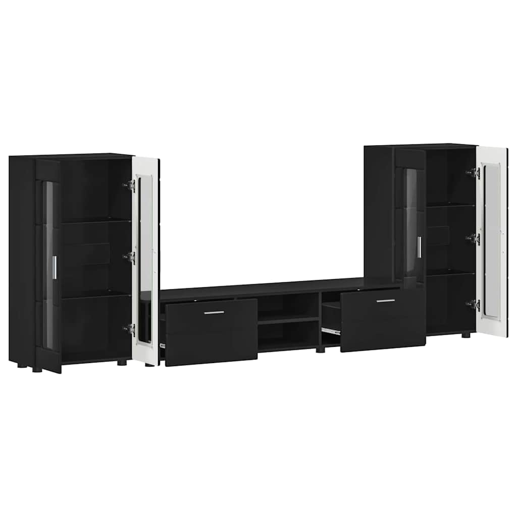 TV Cabinet Set with Drawers FLORIN 3 pcs Black Engineered Wood