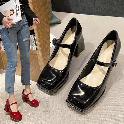 Модные женские туфли-лодочки на платформе 2025 с квадратным носком и толстым каблуком, женские лакированные туфли на высоком каблуке, туфли для вечеринок с квадратным носком и квадратным каблуком
