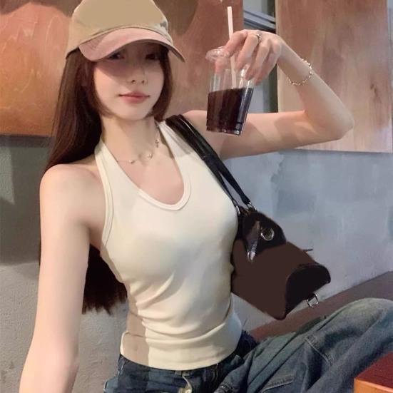 Women Tops Halter Sleeveless Backless Tank Tops Solid Color Slim Fit Base Shirt Party