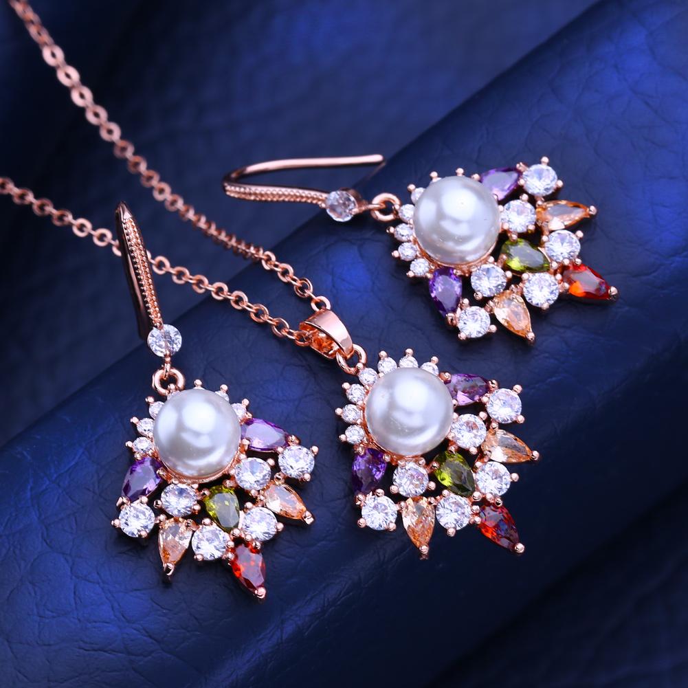 KNIKOO Necklace Clip Earrings Jewelry Sets For Women Cubic Zirconia Fashion Flower Necklace Hoop Earrings Jewelry Sets