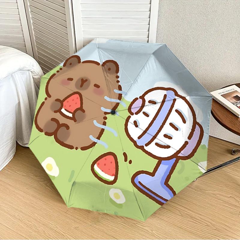 1pc Capybara, Desk fan Automatic Open/Close Umbrella, Folding Compact Umbrella with Lightweight Design for Women/Men yy251028264