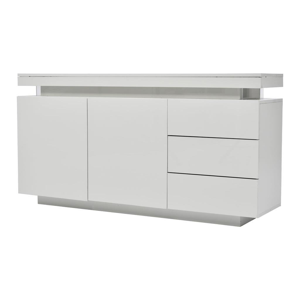 Sideboard High Gloss Chest of Drawers Buffet Cabinet 2 Doors & 3 Drawers, Floor Cabinet Highboard, Handleless Design, Adjustable Shelves, White