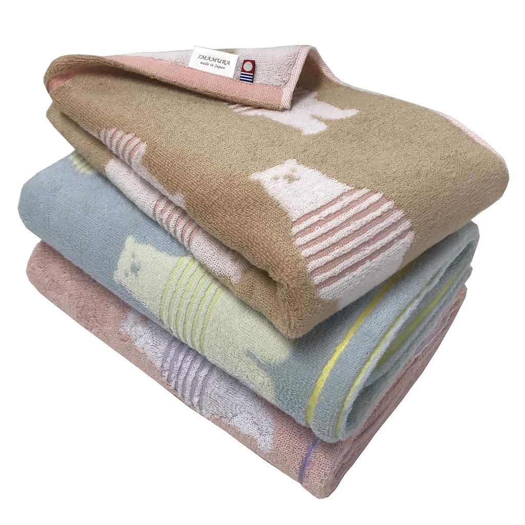 Imabari Towel Bath Towel Cotton Set Border Bear Pattern 60x120cm 3-Piece (3-Color Set)
